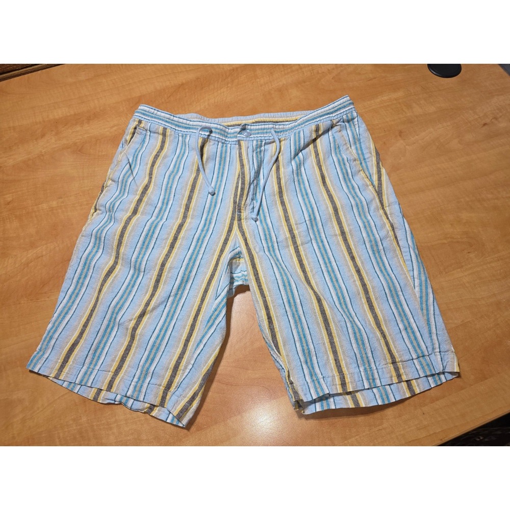 Kolte Linen Blend Striped Shorts Mens Blue Yellow Brown Drawstring Casual Size M